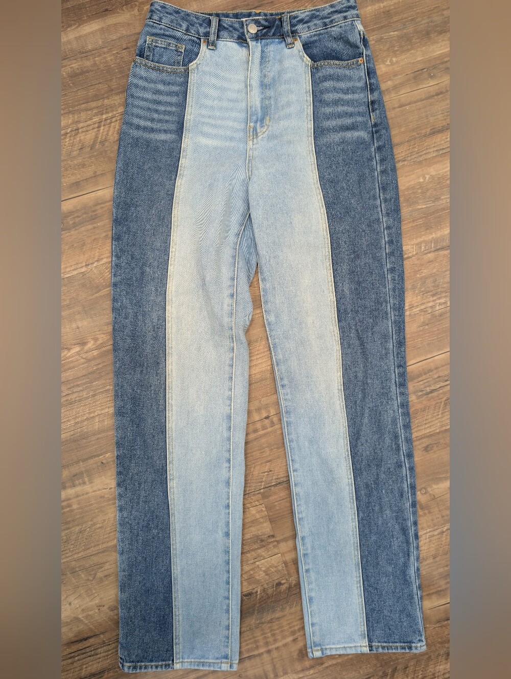 PacSun Two-Tone High-Rise Panel Jeans in Light & Dark Blue 90s Boyfriend